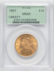 1907 $10 Liberty MS Liberty Eagles PCGS MS63