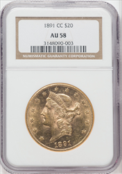 1891-CC $20 Liberty Double Eagles NGC AU58