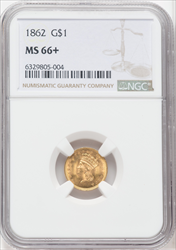 1862 G$1 NGC Plus Gold Dollars NGC MS66+