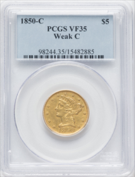 1850-C $5 WEAK C Liberty Half Eagles PCGS VF35