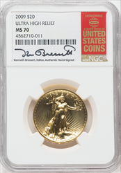 2009 $20 One-Ounce Gold Ultra High Relief Twenty Dollar MS Modern Bullion Coins NGC MS70