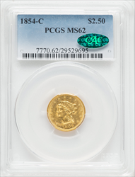 1854-C $2.50 CAC Liberty Quarter Eagles PCGS MS62