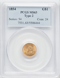 1854 G$1 Type Two Gold Dollars PCGS MS63