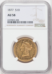 1877 $10 Liberty Eagles NGC AU58