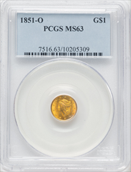 1851-O G$1 Gold Dollars PCGS MS63