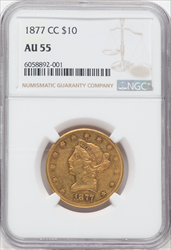1877-CC $10 Liberty Eagles NGC AU55