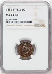 1886 1C Type Two MS RB Indian Cents NGC MS64