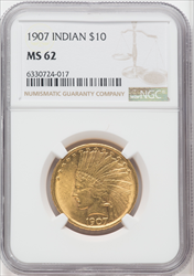 1907 $10 No Motto Indian Eagles NGC MS62