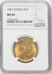1907 $10 No Motto Indian Eagles NGC MS64