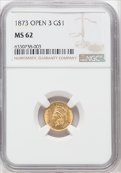 1873 G$1 OPEN 3 MS Gold Dollars NGC MS62