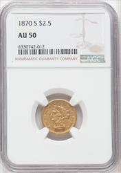 1870-S $2.50 Liberty Quarter Eagles NGC AU50
