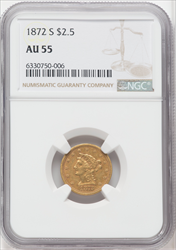 1872-S $2.50 Liberty Quarter Eagles NGC AU55