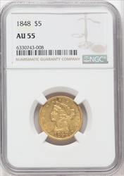 1848 $5 Liberty Half Eagles NGC AU55