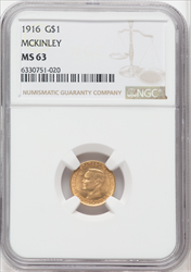 1916 G$1 McKinley Commemorative Gold NGC MS63