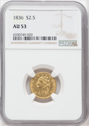 1836 $2.50 Script 8 Classic Quarter Eagles NGC AU53