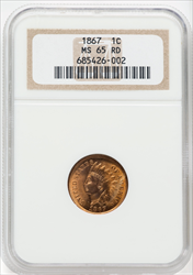 1867 1C RD Indian Cents NGC MS65
