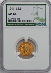 1911 $2.50 Indian Quarter Eagles NGC MS66