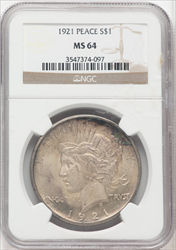 1921 S$1 Peace MS Peace Dollars NGC MS64