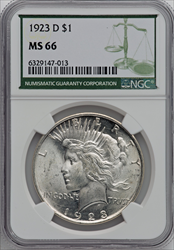 1923-D S$1 Peace Dollars NGC MS66