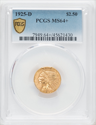 1925-D $2.50 PCGS Plus Indian Quarter Eagles PCGS MS64+