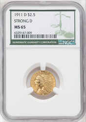 1911-D $2.50 Indian Quarter Eagles NGC MS65