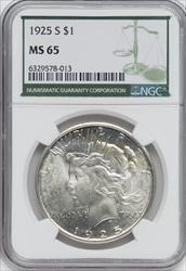 1925-S S$1 Peace Dollars NGC MS65