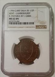 Great Britain 1794 1/2 Penny Conder Token Kent - Lamberhurst  D&H-35 MS62 BN NGC