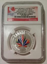 Canada 2015 1/2 oz Silver $10 FIFA Women&#39;s World Cup Proof PF70 UC NGC ER