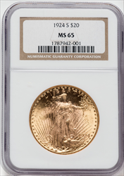 1924-S $20 Saint-Gaudens Double Eagles NGC MS65