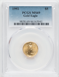 1992 $5 Tenth-Ounce Gold Eagle MS Modern Bullion Coins PCGS MS69