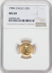 1986 $5 Tenth-Ounce Gold Eagle MS Modern Bullion Coins NGC MS69
