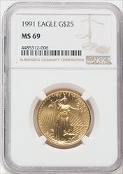 1991 $25 Half-Ounce Gold Eagle MS Modern Bullion Coins NGC MS69