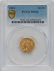 1911 $2.50 PCGS Secure Indian Quarter Eagles PCGS MS64