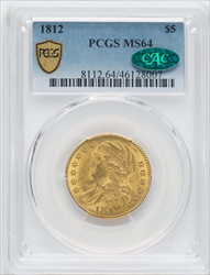 1812 $5 CAC PCGS Secure Early Half Eagles PCGS MS64