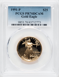 1991-P $25 Half-Ounce Gold Eagle DC Modern Bullion Coins PCGS MS70