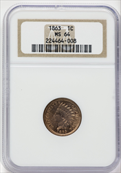 1863 1C Indian Cents NGC MS64