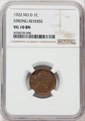 1922 No D Strong Reverse MS BN Lincoln Cents NGC VG10
