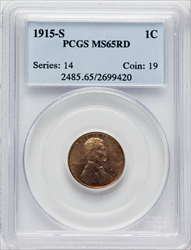 1915-S 1C RD Lincoln Cents PCGS MS65