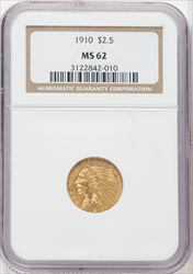 1910 $2.50 Indian Quarter Eagles NGC MS62