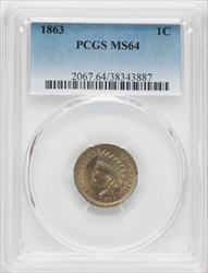 1863 1C Indian Cents PCGS MS64