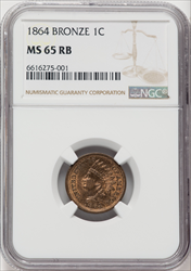 1864 Bronze No L  RB Indian Cents NGC MS65