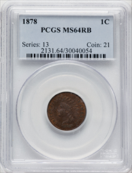 1878 1C RB Indian Cents PCGS MS64