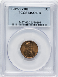 1909-S 1C VDB RB Lincoln Cents PCGS MS65