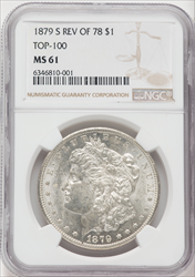 1879-S S$1 Reverse of 1878 Morgan Dollars NGC MS61