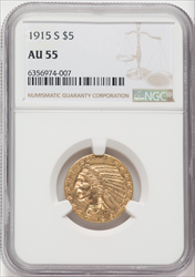 1915-S $5 Indian Half Eagles NGC AU55