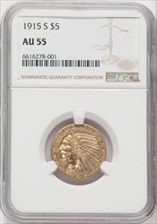 1915-S $5 Indian Half Eagles NGC AU55