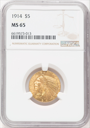 1914 $5 Indian Half Eagles NGC MS65
