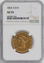 1863-S $10 Liberty Eagles NGC AU55