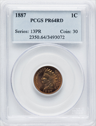 1887 1C RD Proof Indian Cents PCGS PR64