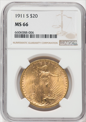 1911-S $20 Saint-Gaudens Double Eagles NGC MS66